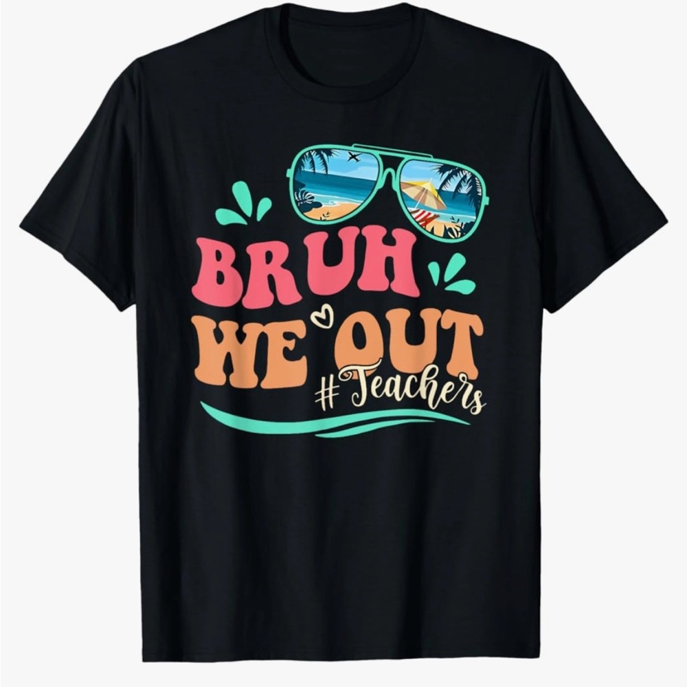 Teacher Tee Gildan Black Graphic Tee with Pink and Orange Accents